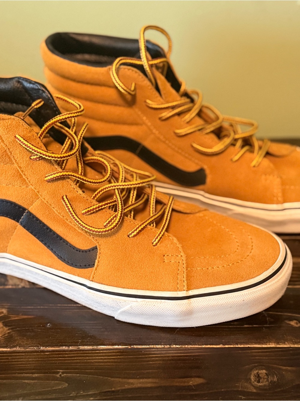 Vans High-Top Suede Sneakers in Wheat with Black Stripe